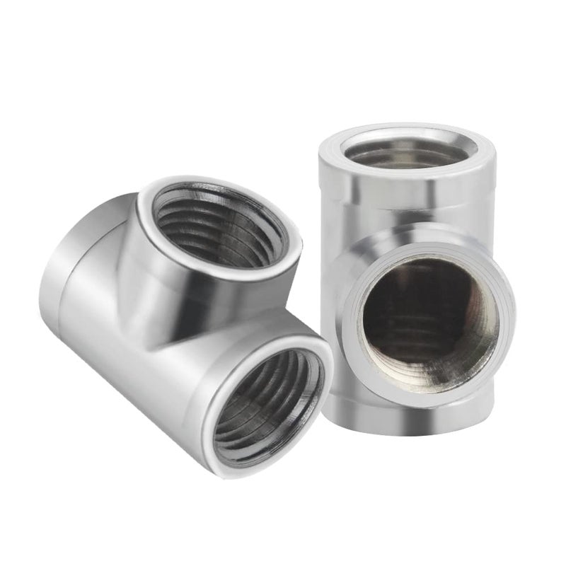 BXQINLENX فضي كروم G 1/4" ملحق ثلاثي الاتجاهات لنظام تبريد المياه للكمبيوتر (4 قطع) - Image 4